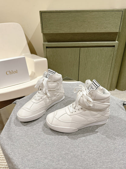 CHLOÉ 26S HIGH-TOP SNEAKERS IN WHITE CALFSKIN