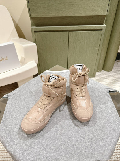 CHLOÉ 26S HIGH-TOP SNEAKERS IN BEIGE CALFSKIN