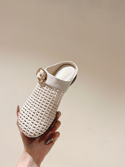 CHLOÉ 26S WOVEN MULES IN LIGHT BEIGE CALFSKIN