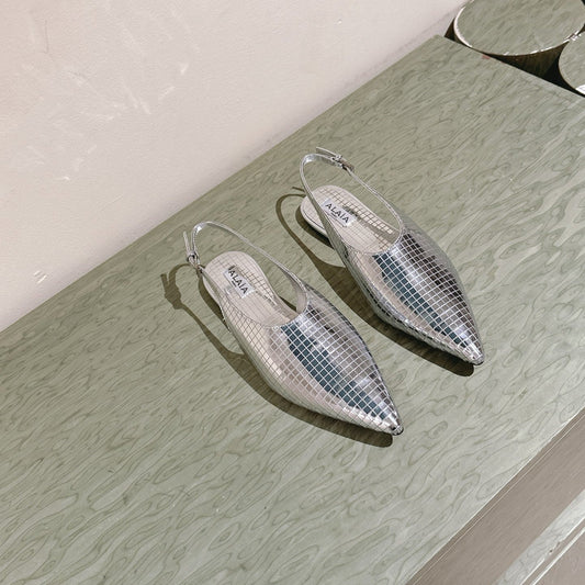 ALAIA SLINGBACK 25S IN SILVER PATENT LEATHER