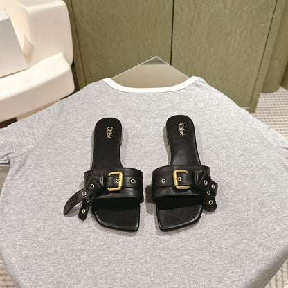 CHLOÉ 26S SLIDE SANDALS IN BLACK LAMBSKIN