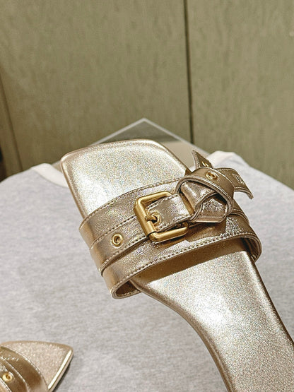 CHLOÉ 26S SLIDE SANDALS IN GOLD LAMBSKIN