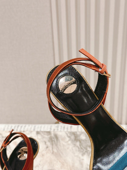 YSL 25S HIGH-HEEL SANDALS 100 MM IN MULTICOLOR SATIN STYLE 1