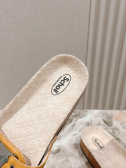 BALENCIAGA 25S SCHOLL SLIDES IN DARK ORANGE PU LEATHER WITH SILVER HARDWARE