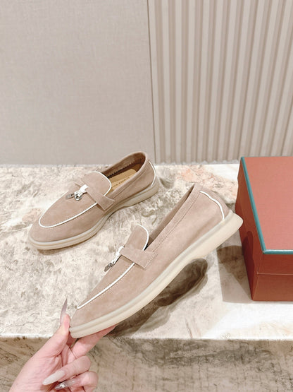 LP LOAFERS 25S IN DARK BEIGE SUEDE WITH SILVER HARDWARE