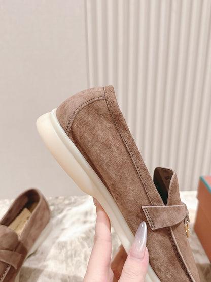 SUMMER WALK LOAFERS BROWN SUEDE WITH GOLD PADLOCK CHARM