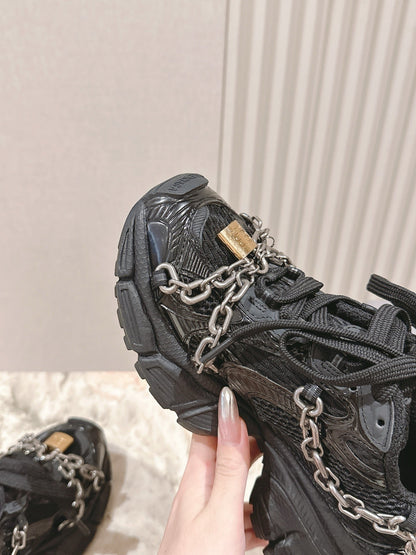 BALENCIAGA 25S 3XL SNEAKERS CHAIN-PADLOCK IN BLACK MESH FABRIC AND PU