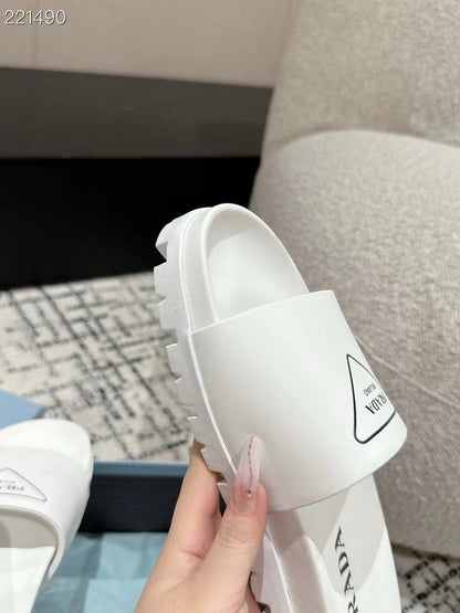PRADA 25S RUBBER SLIDE IN WHITE CALFSKIN WITH LOGO