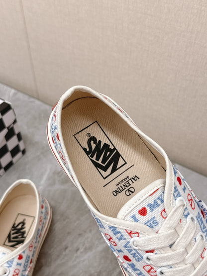 VALENTINO 25S GARAVANI X VANS SNEAKERS IN WHITE MIX BLUE CANVAS