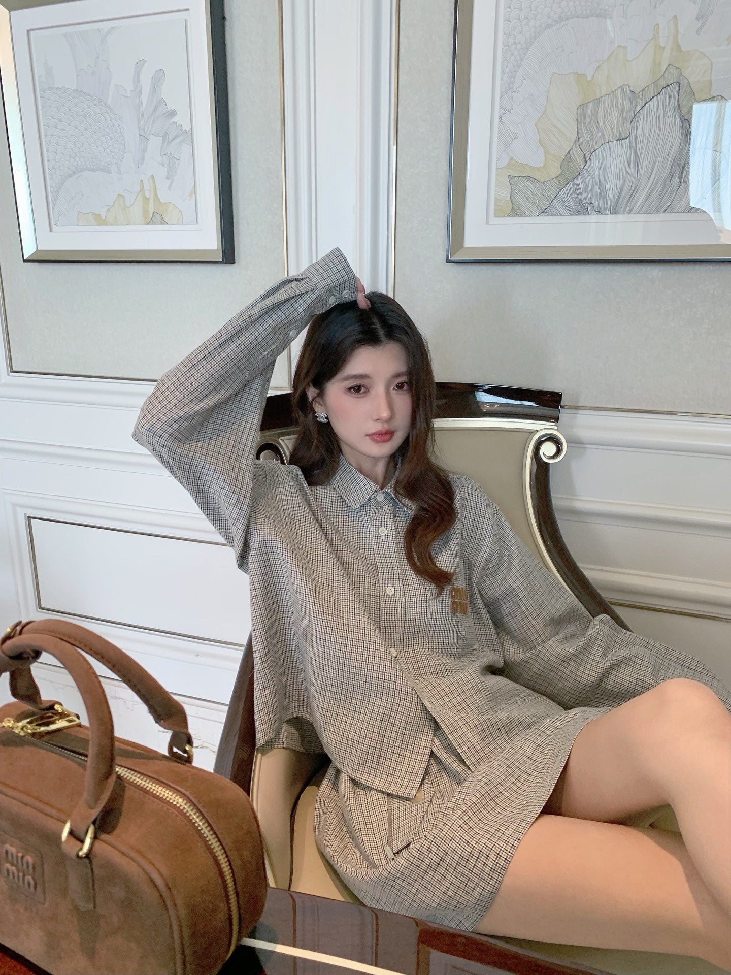 MIUMIU SHIRT & MINI SKIRT SET STYLE 186