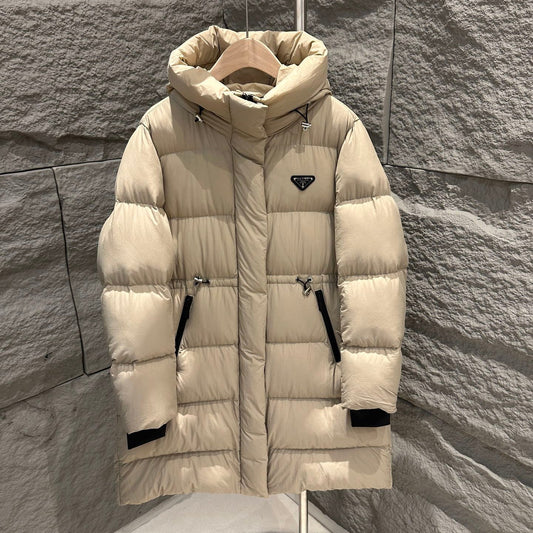 PRADA 25S LONG GOOSE DOWN COAT WITH HOOD 230