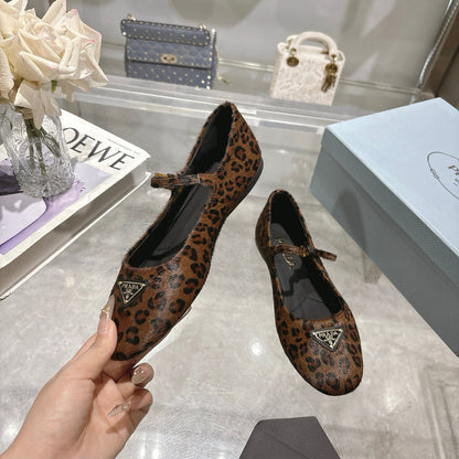 PRADA 25S MARY JANE BALLETS IN BLACK MIX BROWN HORSEHAIR FABRIC