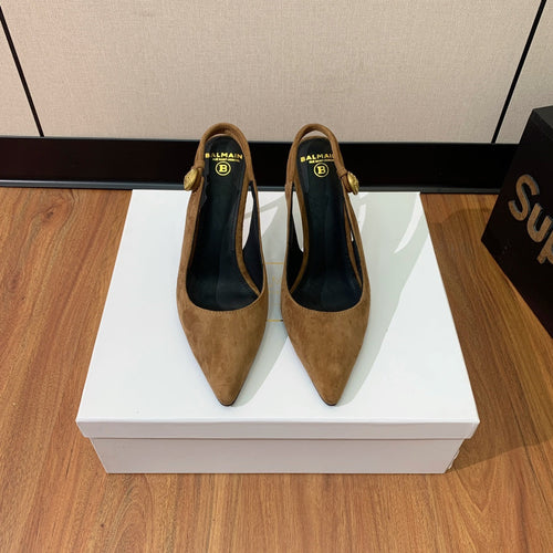 BALMAIN 26S SLINGBACK 95 MM IN BROWN SUEDE