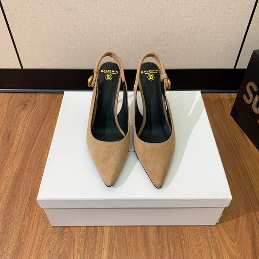 BALMAIN 26S SLINGBACK 95 MM IN LIGHT BROWN SUEDE