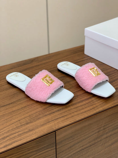 BALMAIN 26S SANDALS IN PINK WOOL AND WHITE CALFSKIN