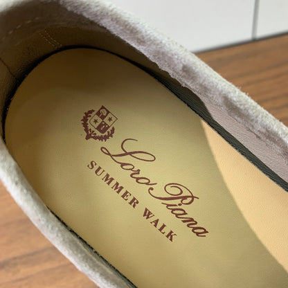 LP LOAFERS 25S IN STONE GRAY CASHMERE WITH SILVER HARDWARE