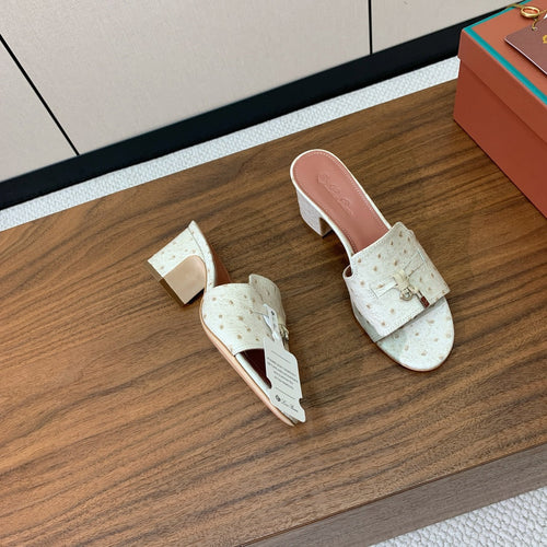 HIGH HEEL IN CREAM WHITE LAMBSKIN OSTRICH SKIN