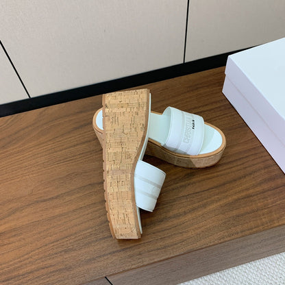 DIOR 25S DWAY WEDGE SLIDE 90 MM IN WHITE CALFSKIN