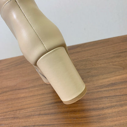 DIOR 25S KNEE-HIGH BOOTS 80 MM IN BEIGE CALFSKIN WITH GOLD HARDWARE