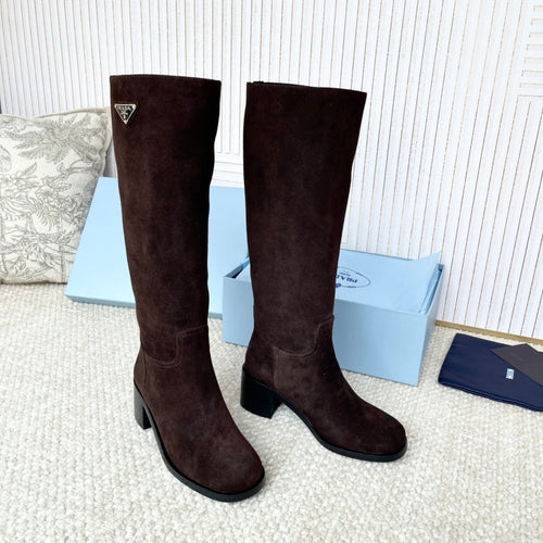 PRADA 25S HIGH-CUT BOOTS 55 MM IN DARK BROWN SUEDE