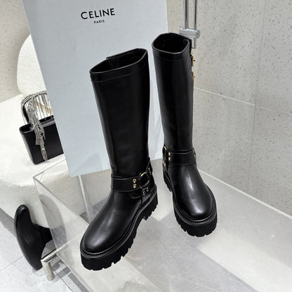 CELINE 26S KNEE-HIGH BOOTS IN BLACK CALFSKIN