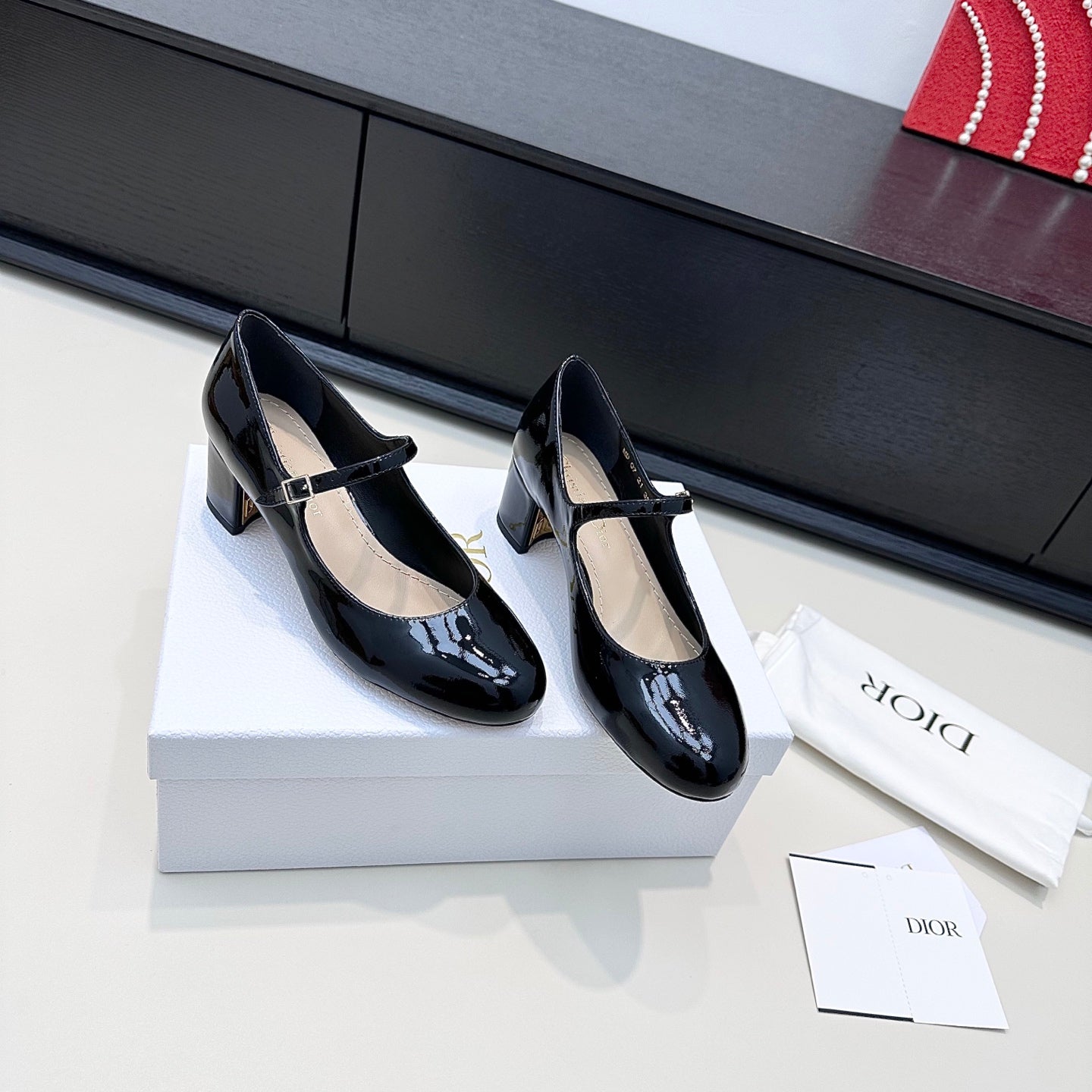 DIOR 26S MARY JANE PUMPS 45MM IN BLACK PATENT CALFSKIN GOLD HARDWARE