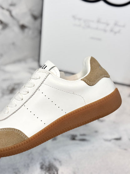RETRO SNEAKERS IN WHITE LAMBSKIN MIX PEANUT SUEDE