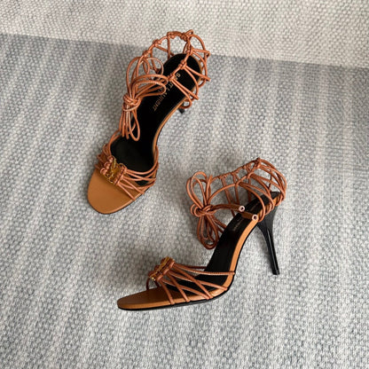 BABYLONE SANDALS 90 IN BLACK TAN LAMBSKIN