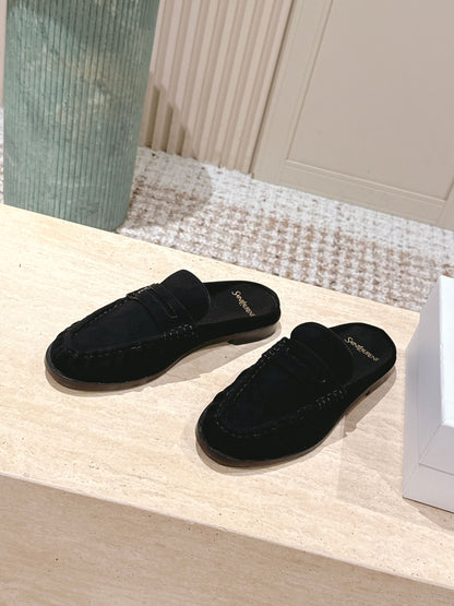 YSL 25S LOAFER MULE IN BLACK SUEDE