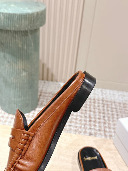 YSL 25S LOAFER MULE IN BURNT ORANGE CALFSKIN