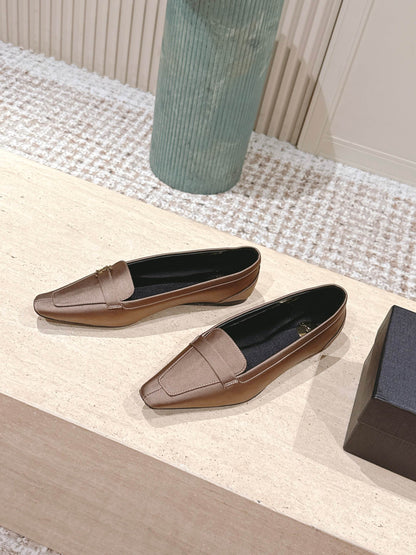 YSL 25S SAINT LAURENT POPPY BALLET FLATS IN TAUPE BROWN SILK