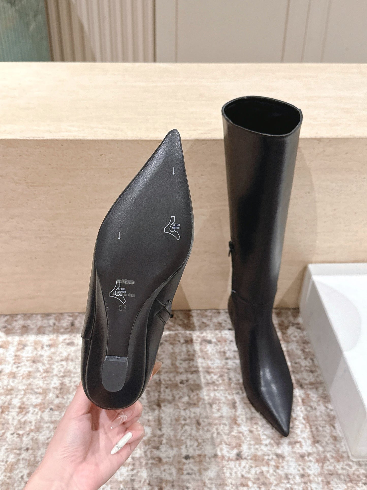 CELINE 26S HIGH-TOP BOOTS 55 MM IN BLACK CALFSKIN