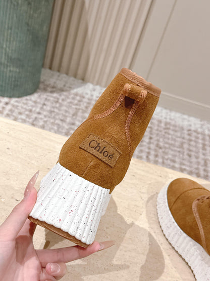 CHLOÉ 26S PLATFORM SOLE BOOTS 68 MM IN BROWN SUEDE