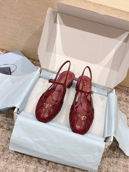 PRADA 26S SLINGBACK SANDALS 40MM IN DARK RED CALFSKIN WITH LOGO