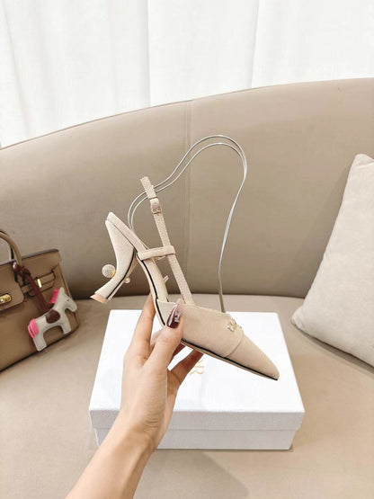 MY DD SLINGBACK PUMP 85MM IN BEIGE DENIM