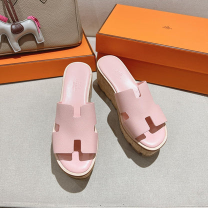 HM 25S HIGH WEDGE SANDALS IN PASTEL PINK LAMBSKIN STYLE 29