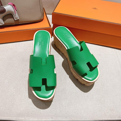 HM 25S HIGH WEDGE SANDALS IN GREEN LAMBSKIN STYLE 25