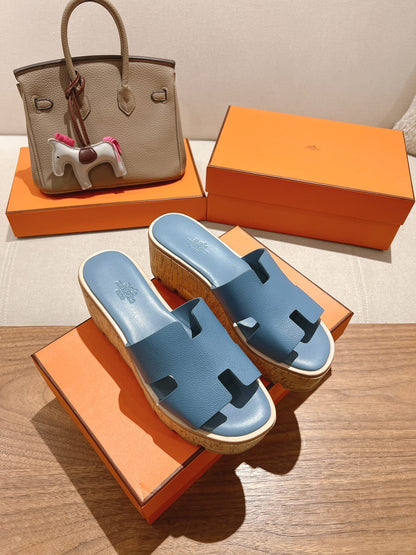 HM 25S HIGH WEDGE SANDALS IN BLUE LAMBSKIN STYLE 10