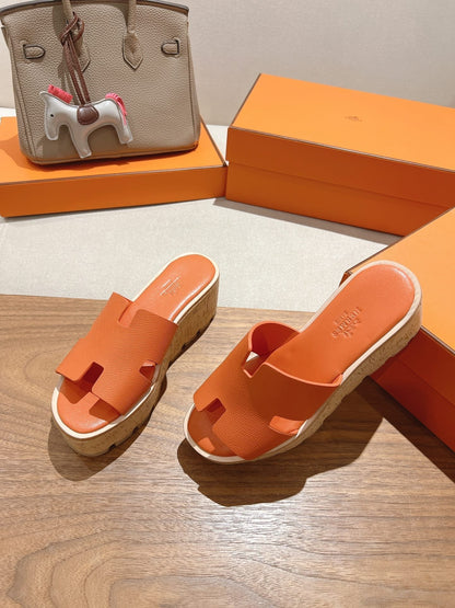 HM 25S HIGH WEDGE SANDALS IN ORANGE LAMBSKIN STYLE 4