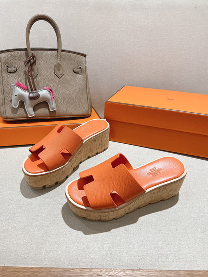 HM 25S HIGH WEDGE SANDALS IN ORANGE LAMBSKIN STYLE 4