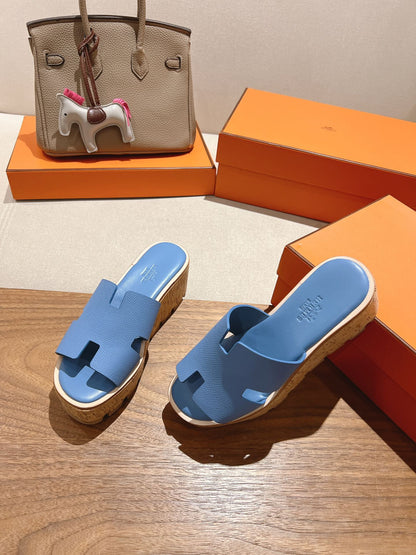 HM 25S HIGH WEDGE SANDALS IN BLUE LAMBSKIN STYLE 3