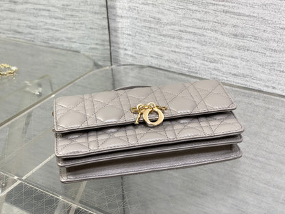 DIOR 25S DIOR TALK PHONE POUCH 21 IN DIRTY LILAC CANNAGE LAMBSKIN GOLD HARDWARE