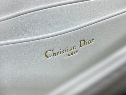 DIOR 25S DIOR TALK PHONE POUCH 21 IN WHITE CANNAGE LAMBSKIN SILVER HARDWARE
