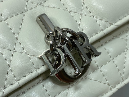 DIOR 25S DIOR TALK PHONE POUCH 21 IN WHITE CANNAGE LAMBSKIN SILVER HARDWRE