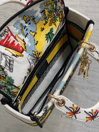 DIOR 25S SMALL LADY D-LITE BAG 24 IN YELLOW CANVAS DIOR CANNES