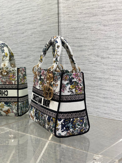 DIOR 25S SMALL LADY D-LITE BAG 24 IN MULTICOLOR DIOR FLOWERS CALENDAR ALLOVER EMBROIDERY