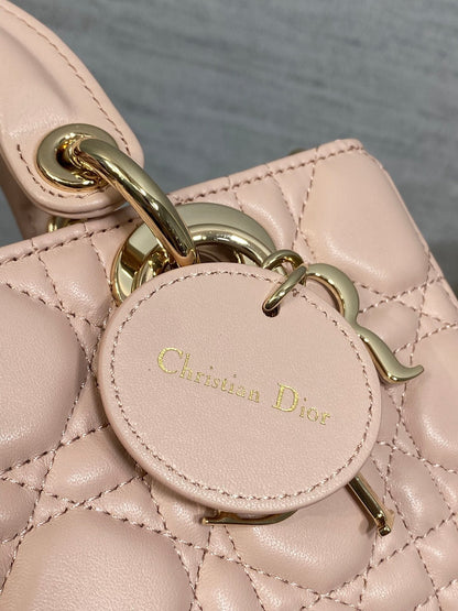 DIOR 25S MICRO LADY D-JOY 19 IN BABY PINK CALFSKIN GOLD HARDWARE