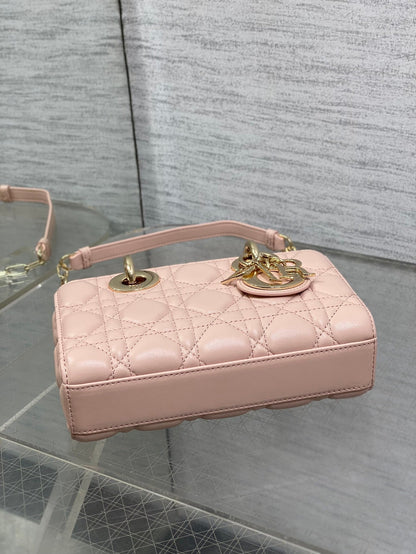 DIOR 25S MICRO LADY D-JOY 19 IN BABY PINK CALFSKIN GOLD HARDWARE