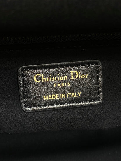 DIOR 25S MEDIUM LADY BAG 24 IN BLACK CALFSKIN GOLD HARDWARE