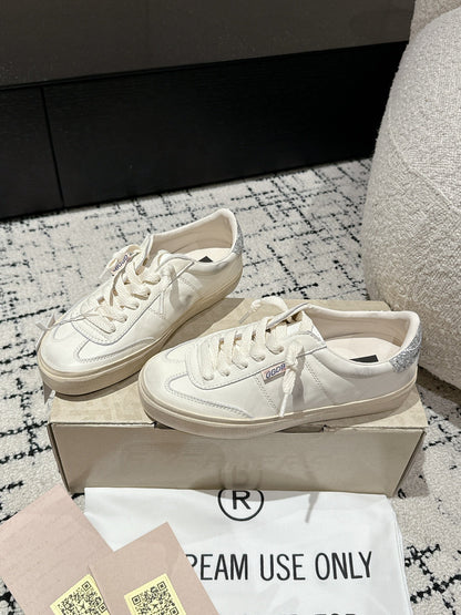 SOUL STAR SNEAKERS IN WHITE CALFSKIN SILVER GLITTER HEEL TAB